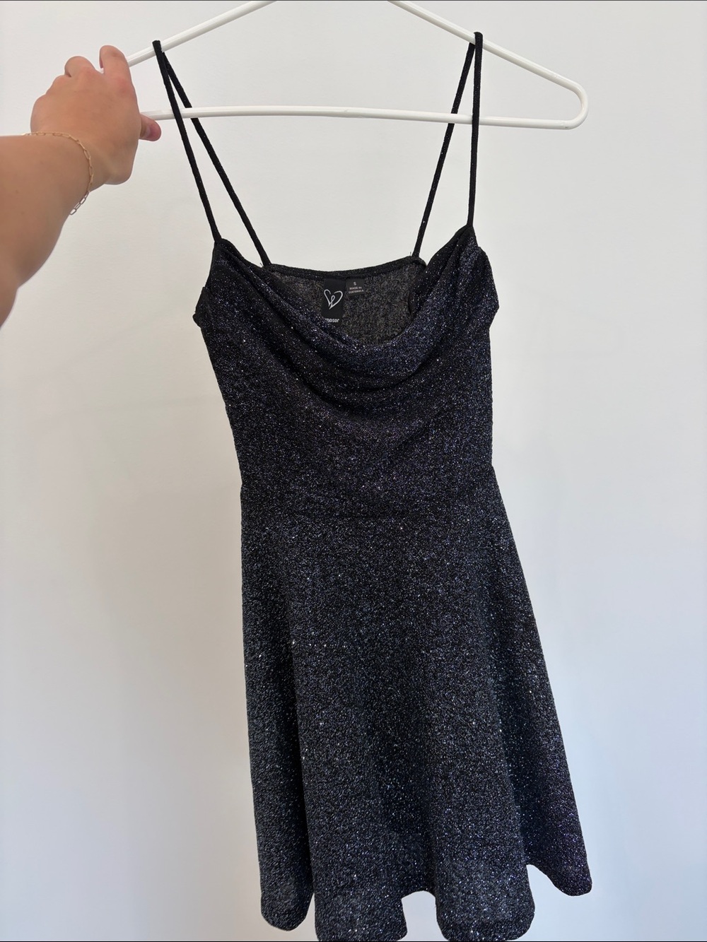 Sparkle Cowl Neck Fit & Flare mini Dress - Black